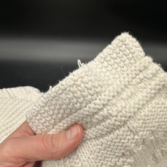 Vintage Knit Sweater Hunt Club Cream White 90s Shoulder Pads Mock Neck Mom Style - Picture 7 of 10